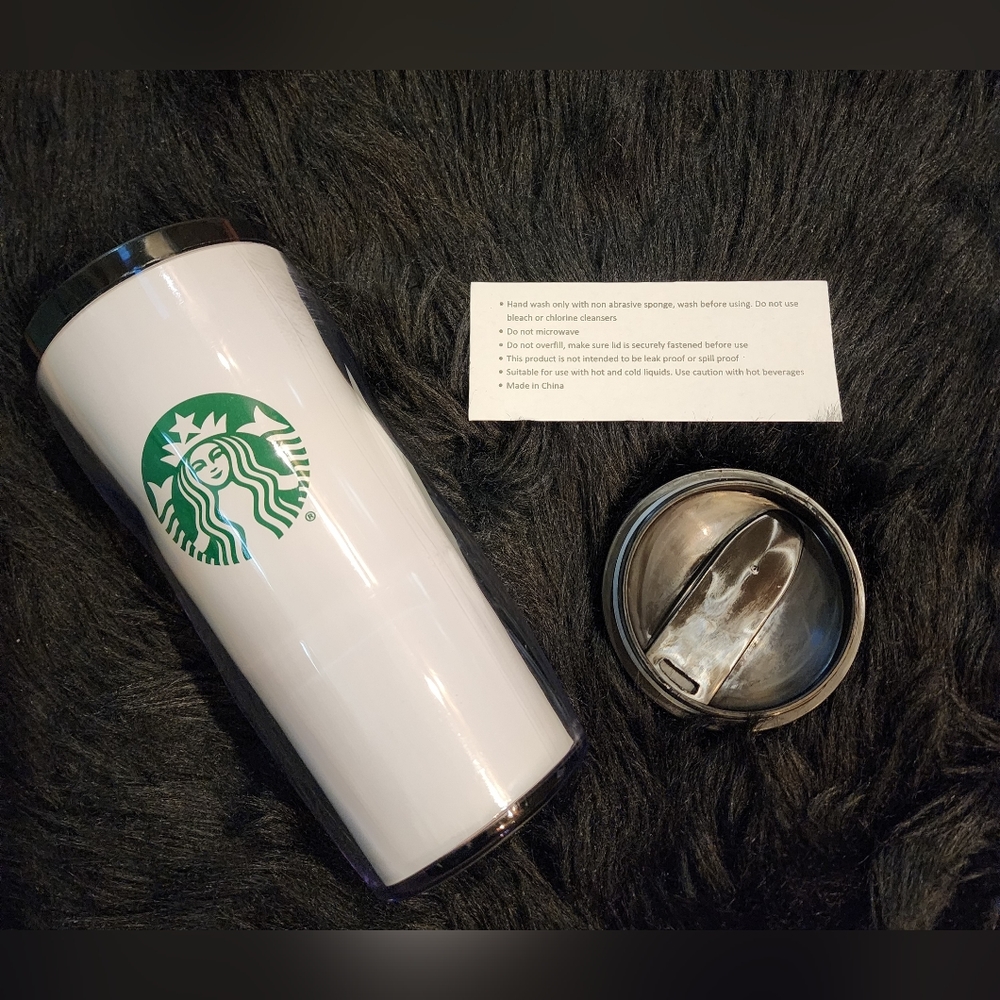 Starbucks Travel Mug Siren Logo Plastic Tumbler Screw Lid White with Green Logo